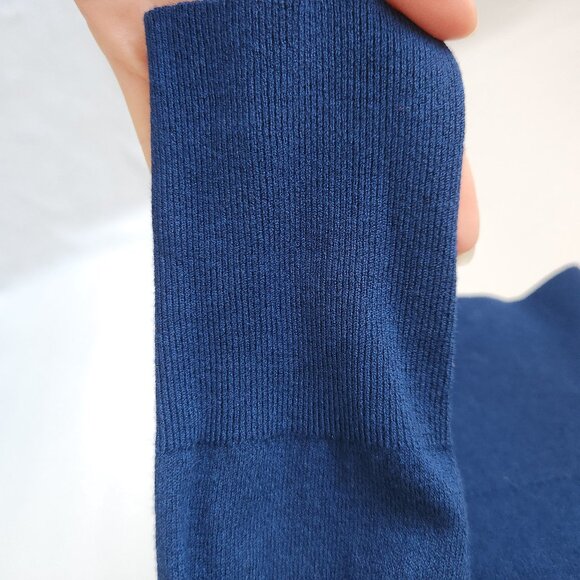 M.M.LAFLEUR Mock Neck Sweater Pullover Italian Viscose Blend Navy Blue - Picture 4 of 11